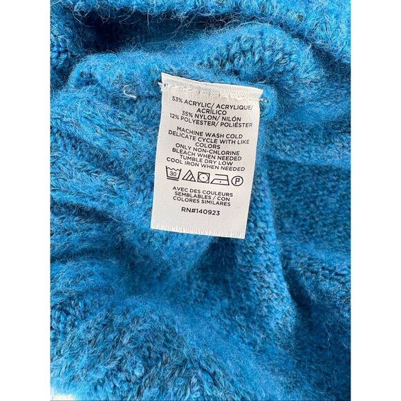 LOFT Fuzzy Cowl Neck oversized sweater in teal - PS - Picture 8 of 8